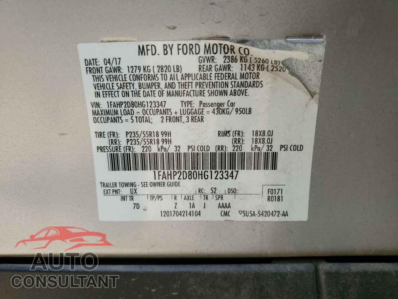 FORD TAURUS 2017 - 1FAHP2D80HG123347