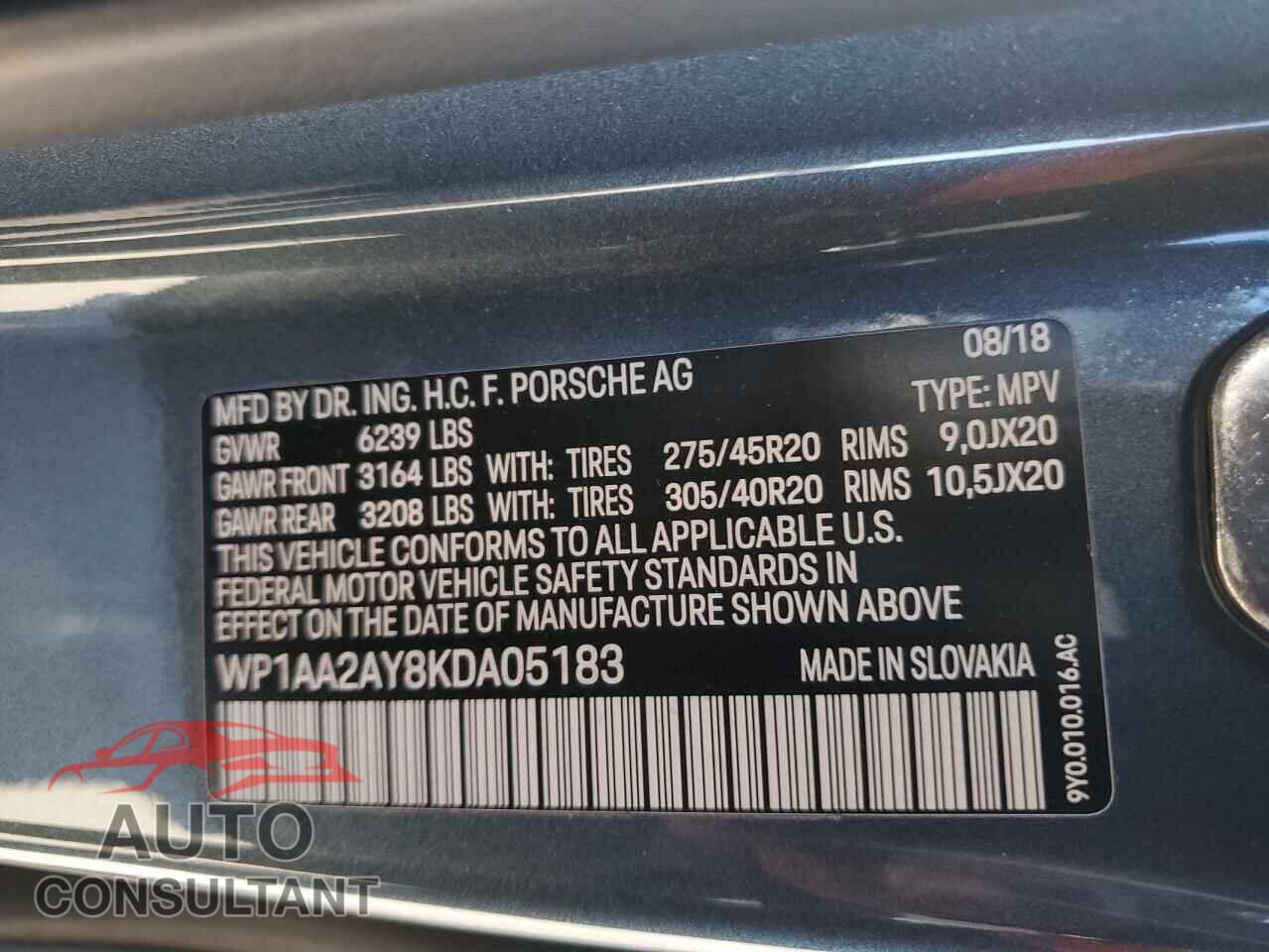 PORSCHE CAYENNE 2019 - WP1AA2AY8KDA05183