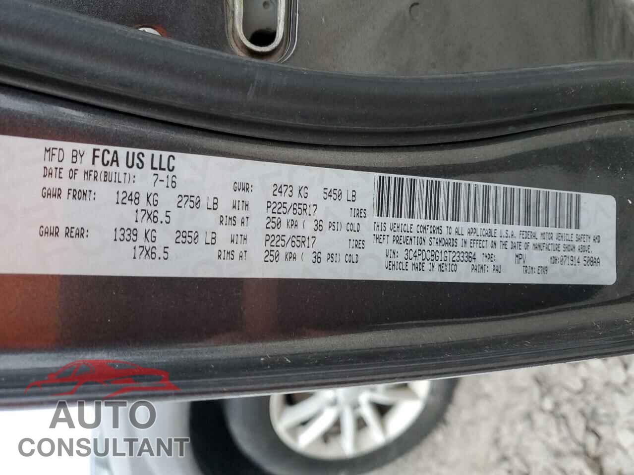 DODGE JOURNEY 2016 - 3C4PDCBG1GT233364