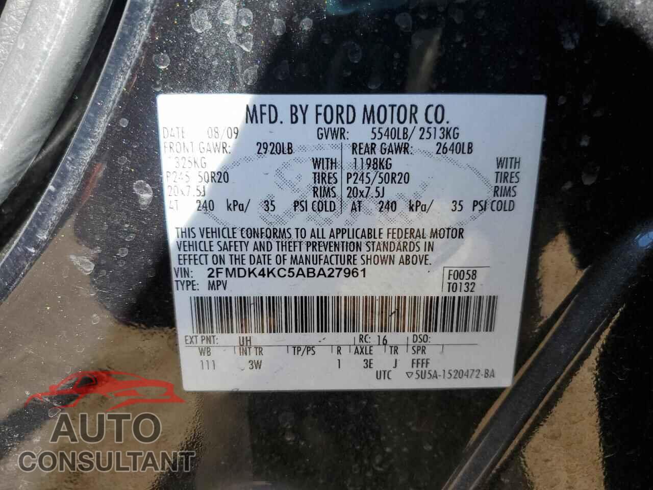 FORD EDGE 2010 - 2FMDK4KC5ABA27961