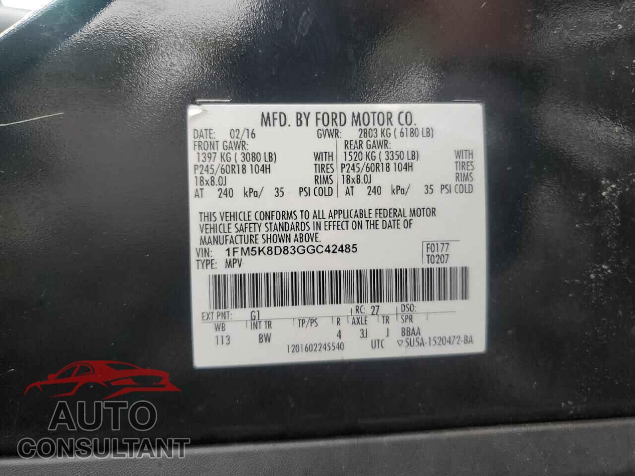 FORD EXPLORER 2016 - 1FM5K8D83GGC42485
