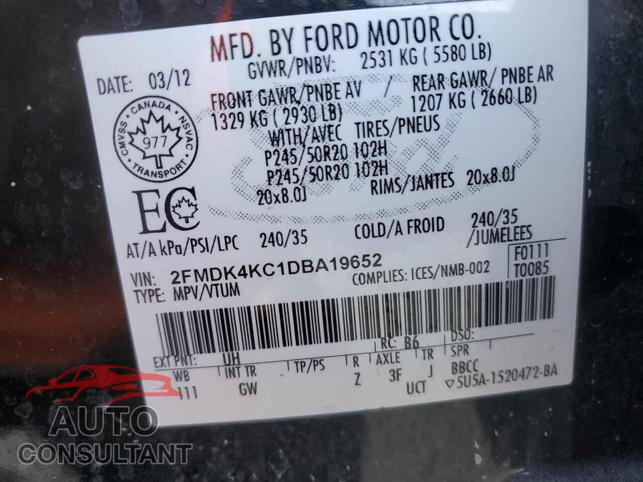 FORD EDGE 2013 - 2FMDK4KC1DBA19652