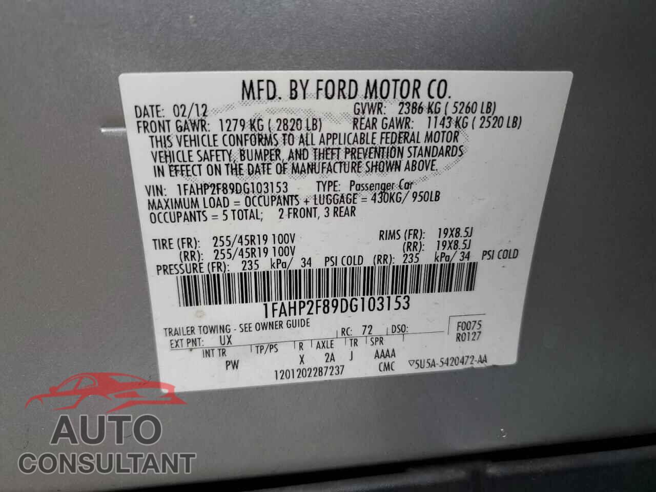 FORD TAURUS 2013 - 1FAHP2F89DG103153