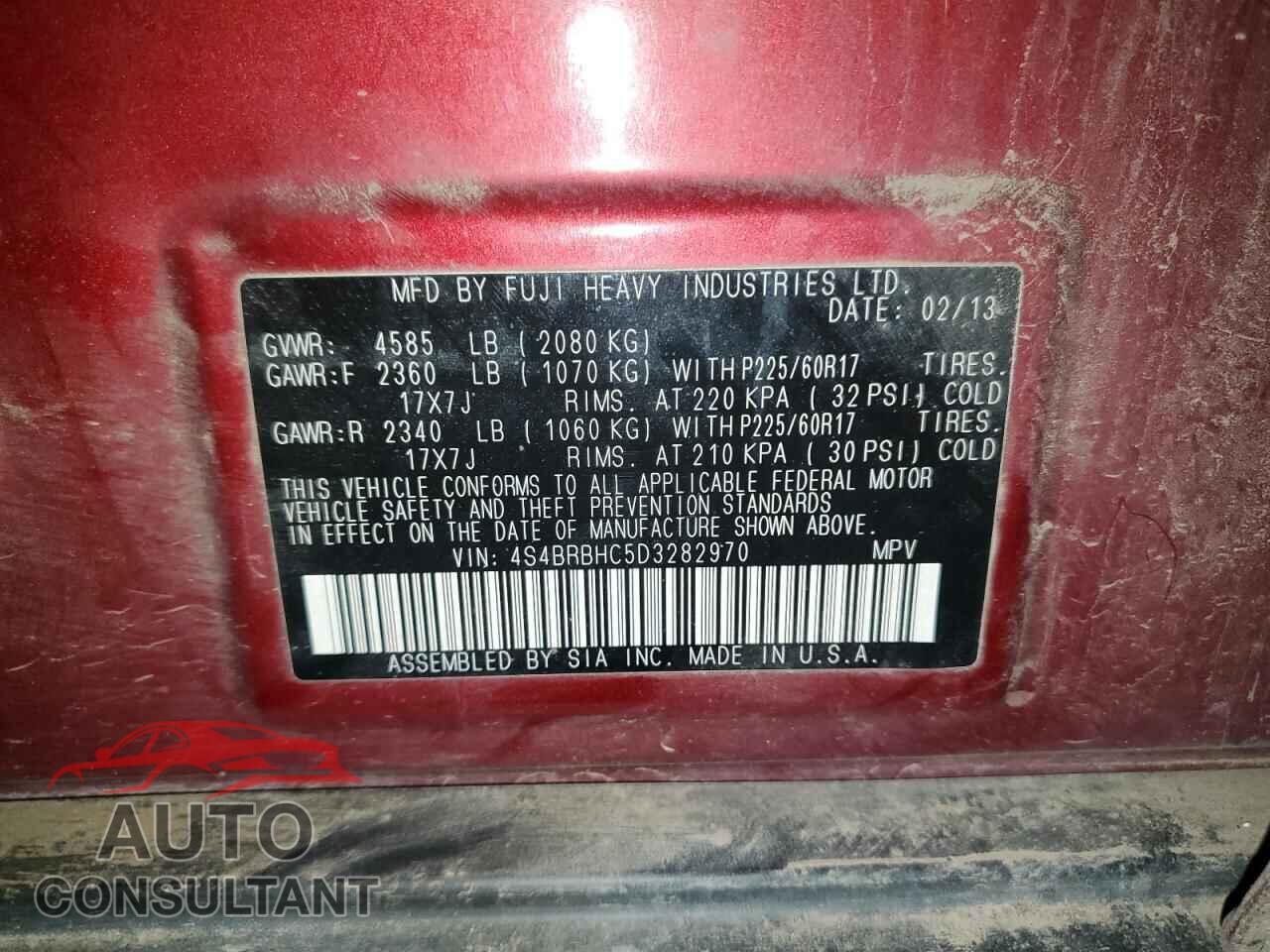 SUBARU OUTBACK 2013 - 4S4BRBHC5D3282970