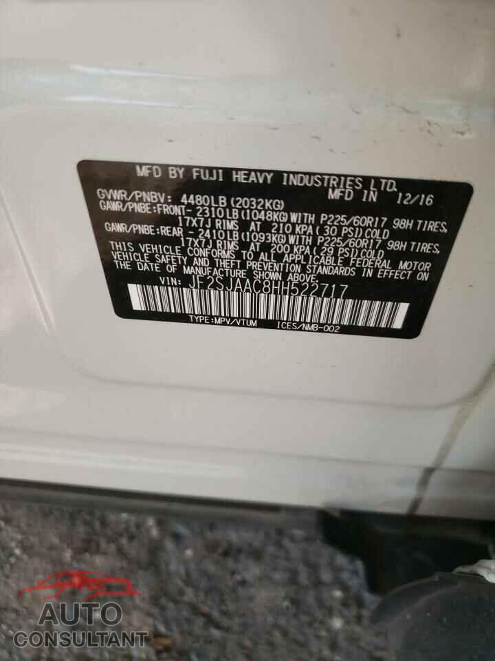 SUBARU FORESTER 2017 - JF2SJAAC8HH522717