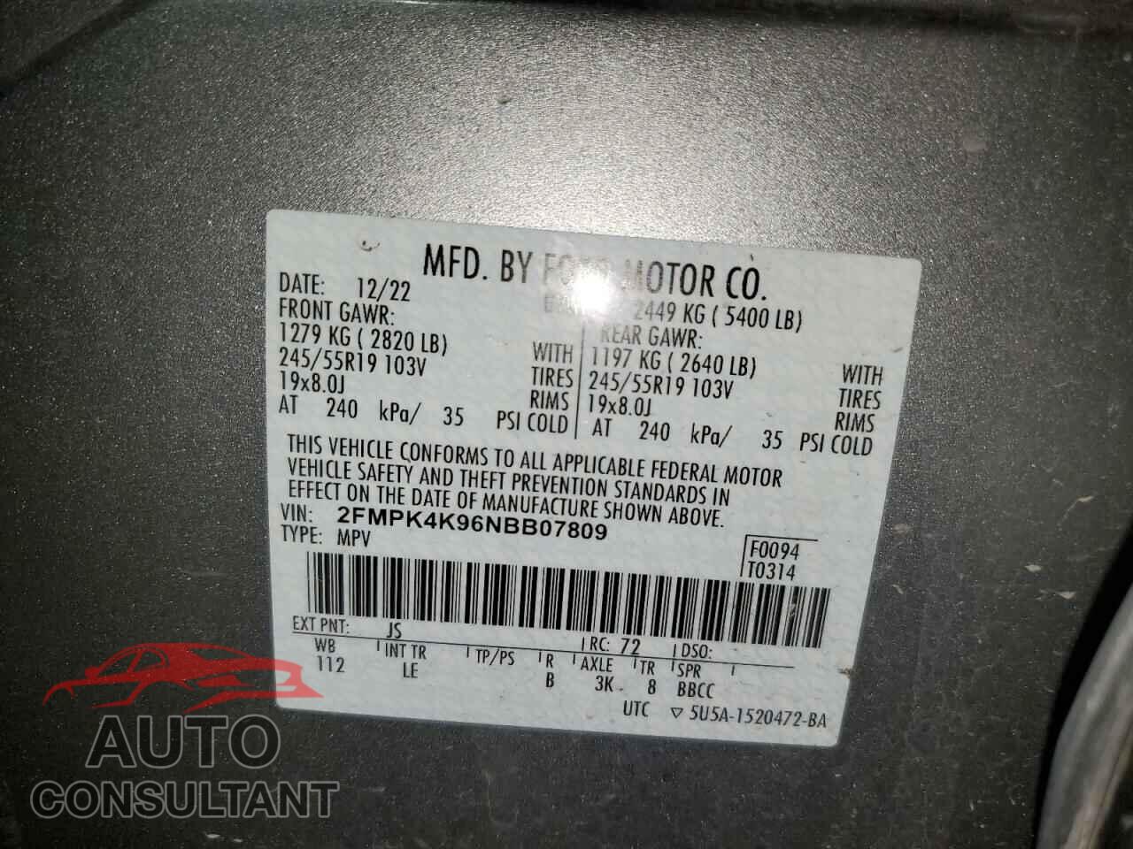 FORD EDGE 2022 - 2FMPK4K96NBB07809