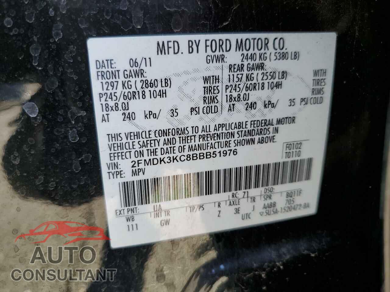 FORD EDGE 2011 - 2FMDK3KC8BBB51976