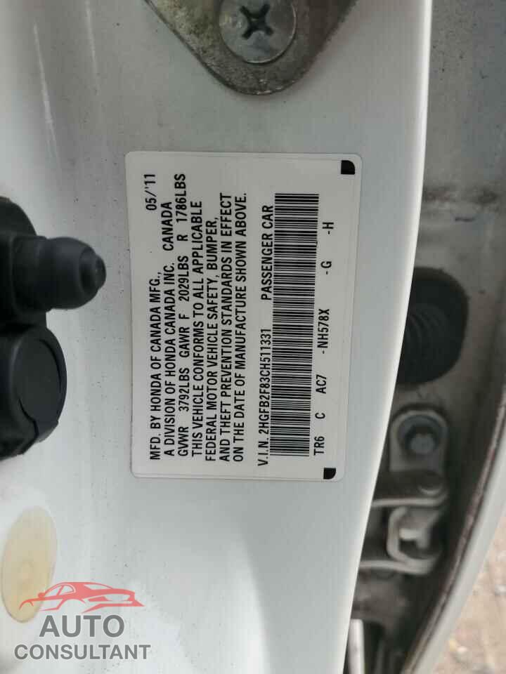 HONDA CIVIC 2012 - 2HGFB2F83CH511331