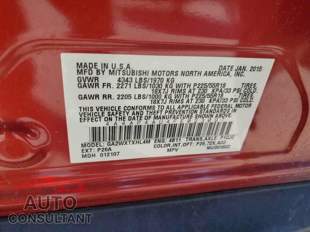 MITSUBISHI OUTLANDER 2015 - 4A4AP4AU4FE023097
