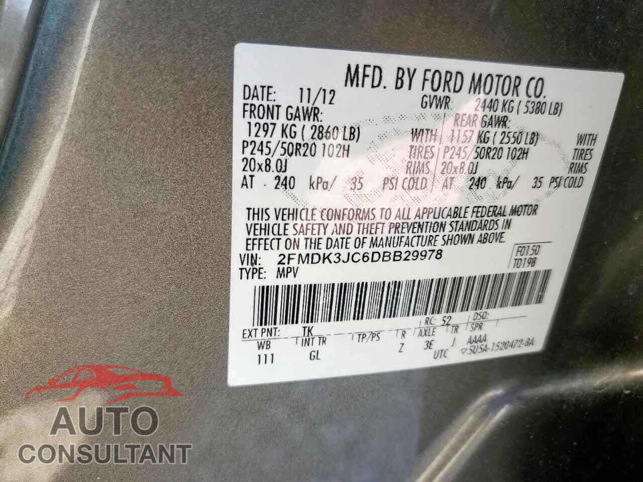 FORD EDGE 2013 - 2FMDK3JC6DBB29978