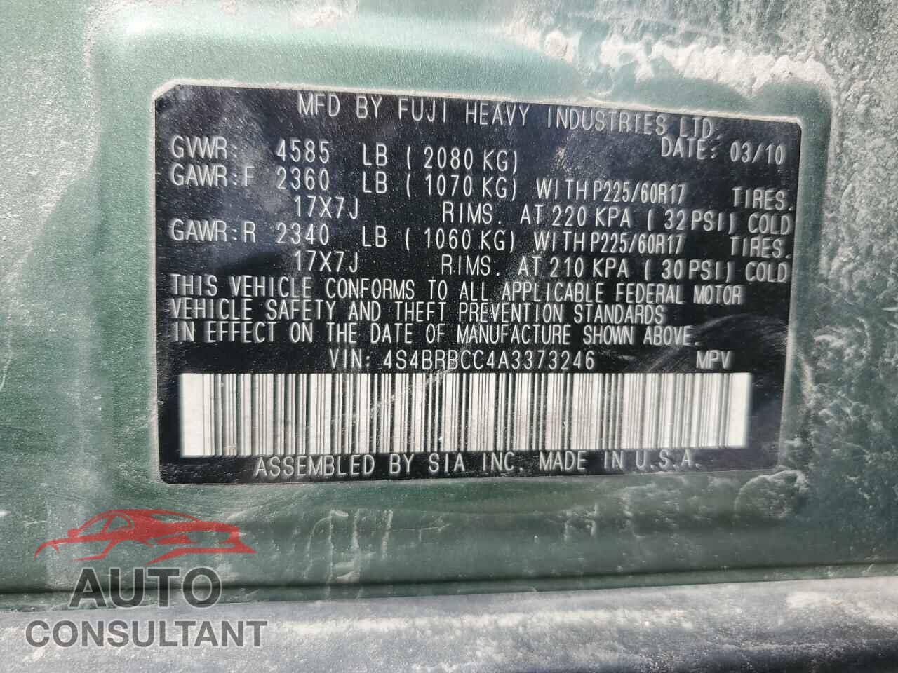 SUBARU OUTBACK 2010 - 4S4BRBCC4A3373246