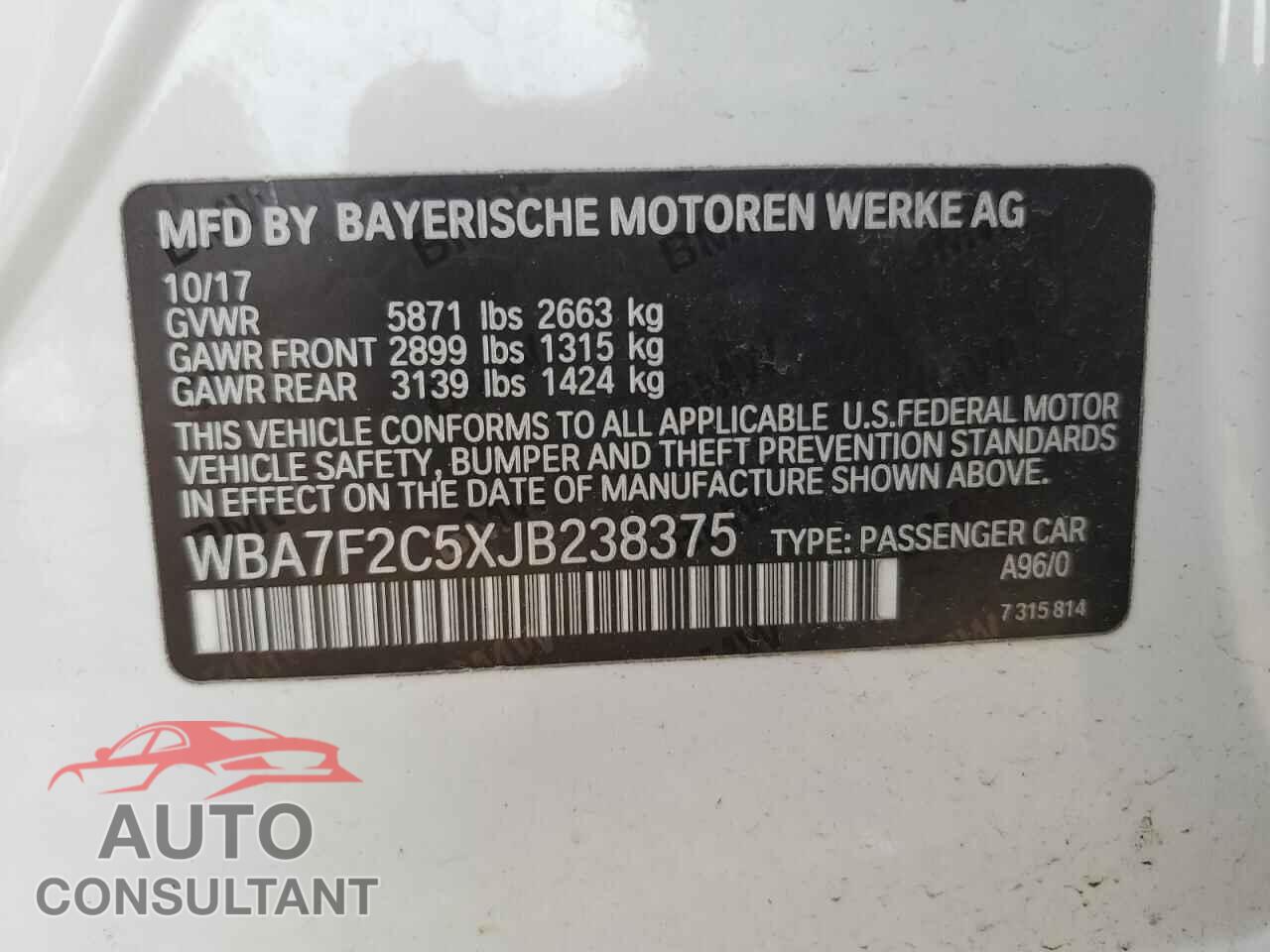 BMW 7 SERIES 2018 - WBA7F2C5XJB238375