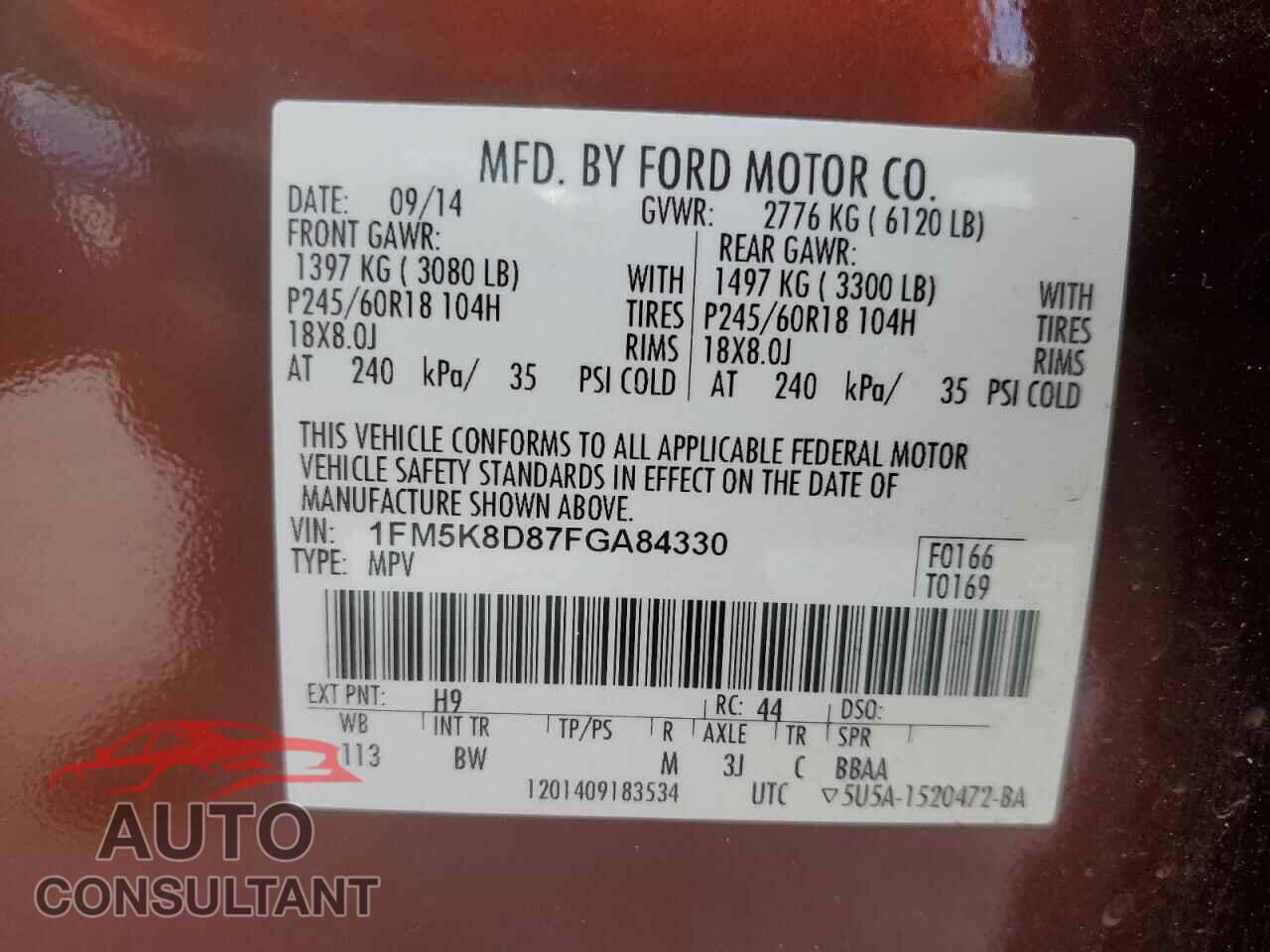 FORD EXPLORER 2015 - 1FM5K8D87FGA84330