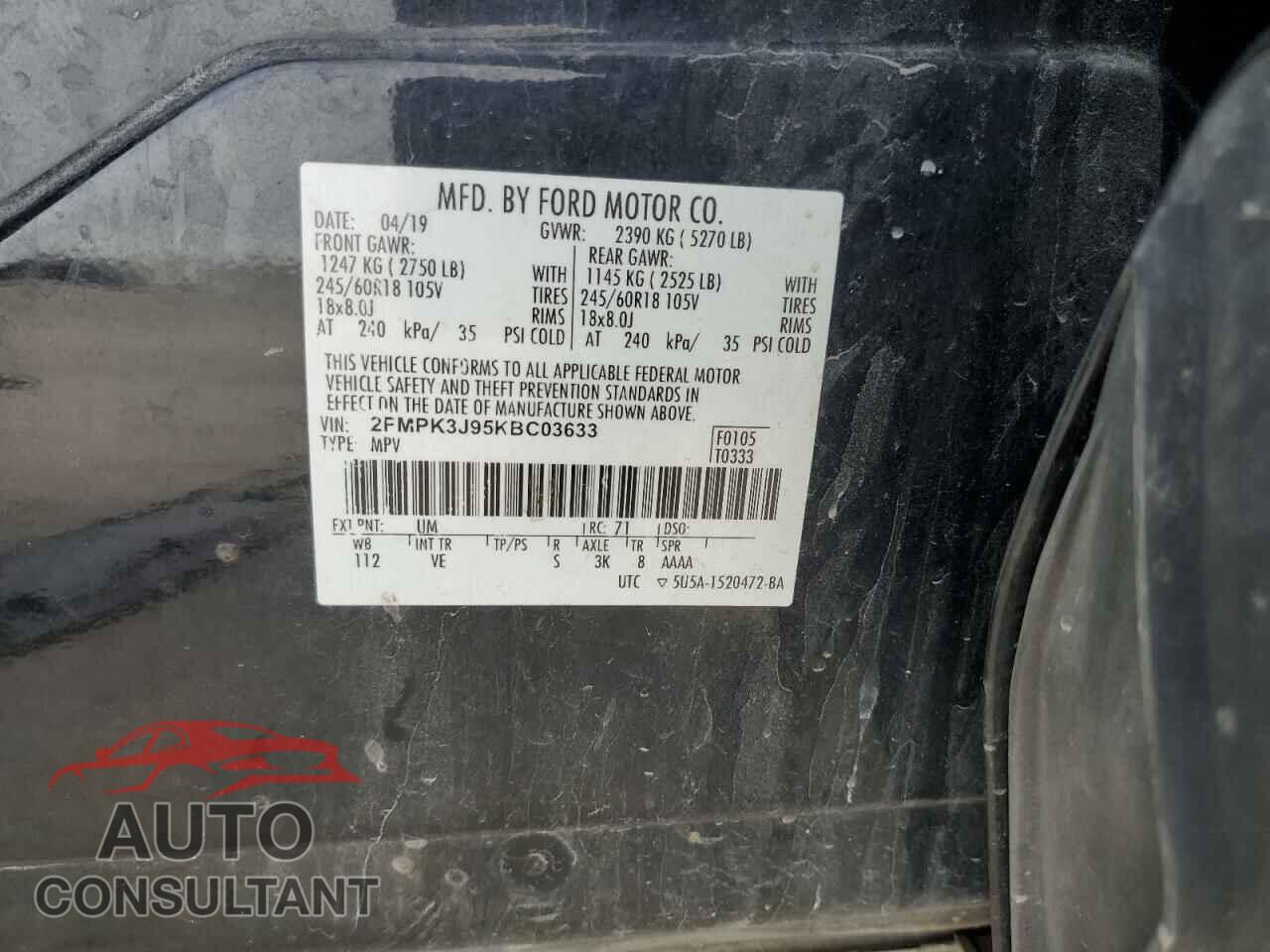 FORD EDGE 2019 - 2FMPK3J95KBC03633