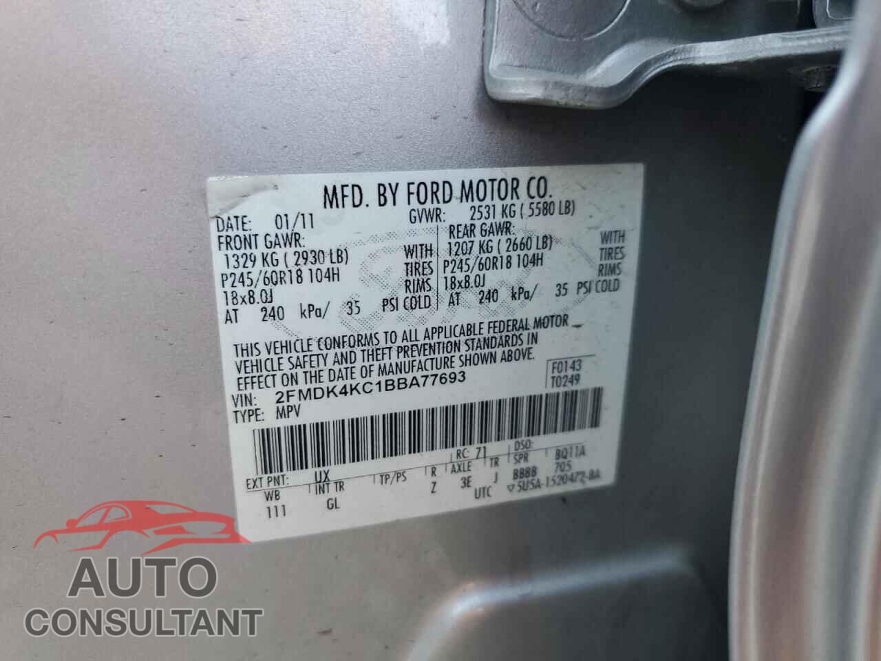 FORD EDGE 2011 - 2FMDK4KC1BBA77693