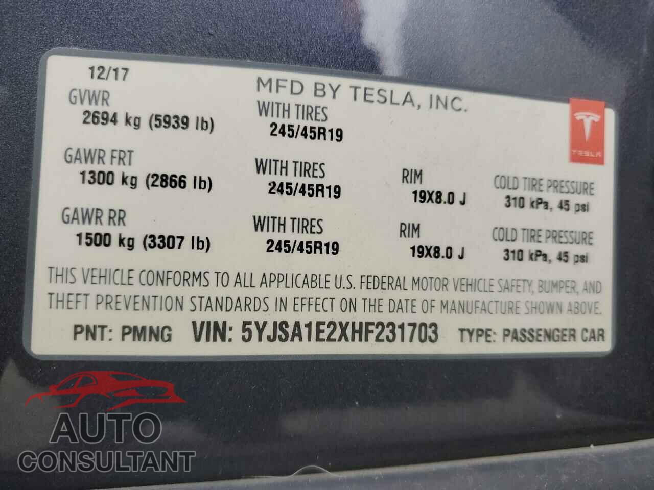 TESLA MODEL S 2017 - 5YJSA1E2XHF231703