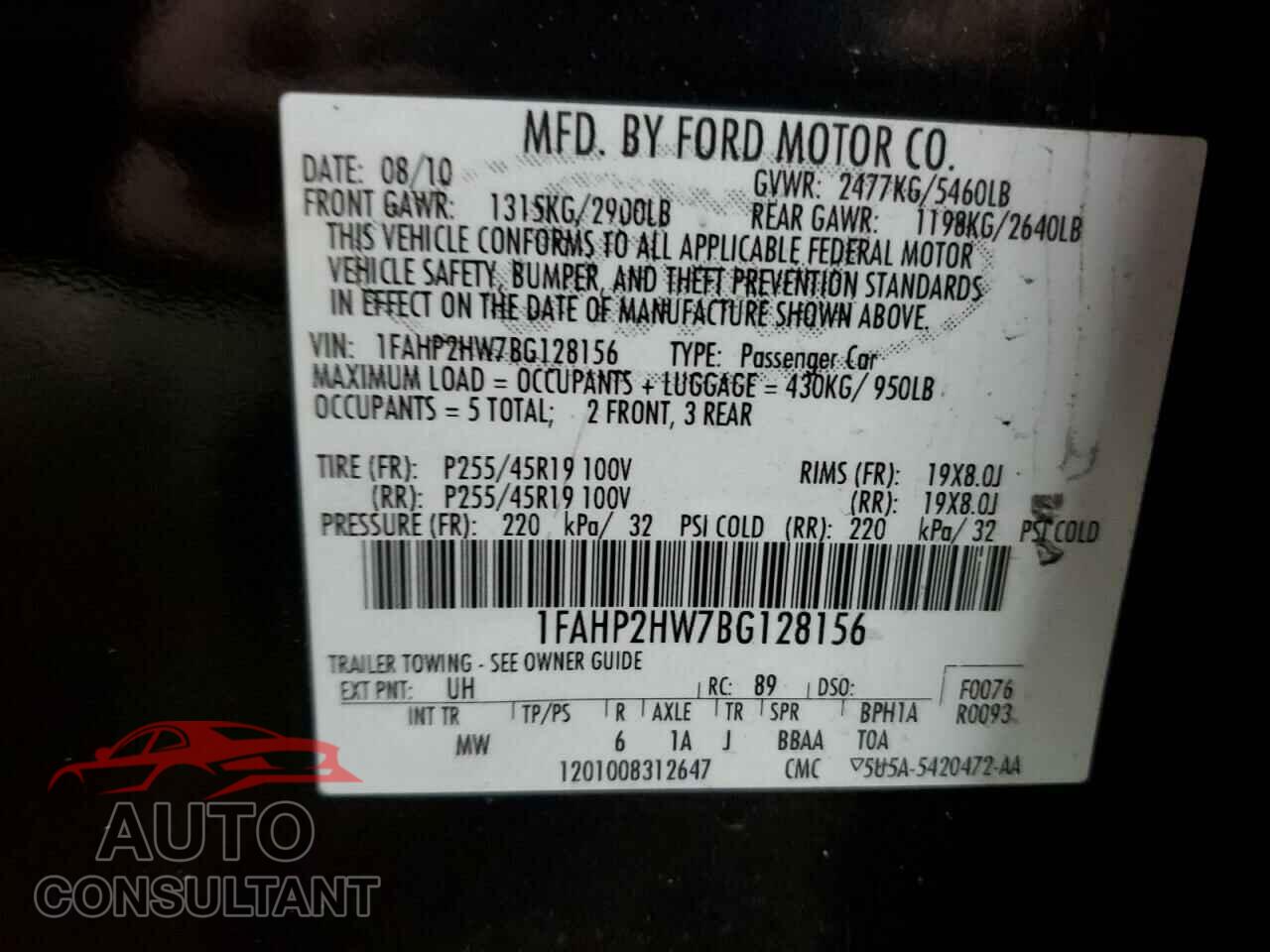 FORD TAURUS 2011 - 1FAHP2HW7BG128156