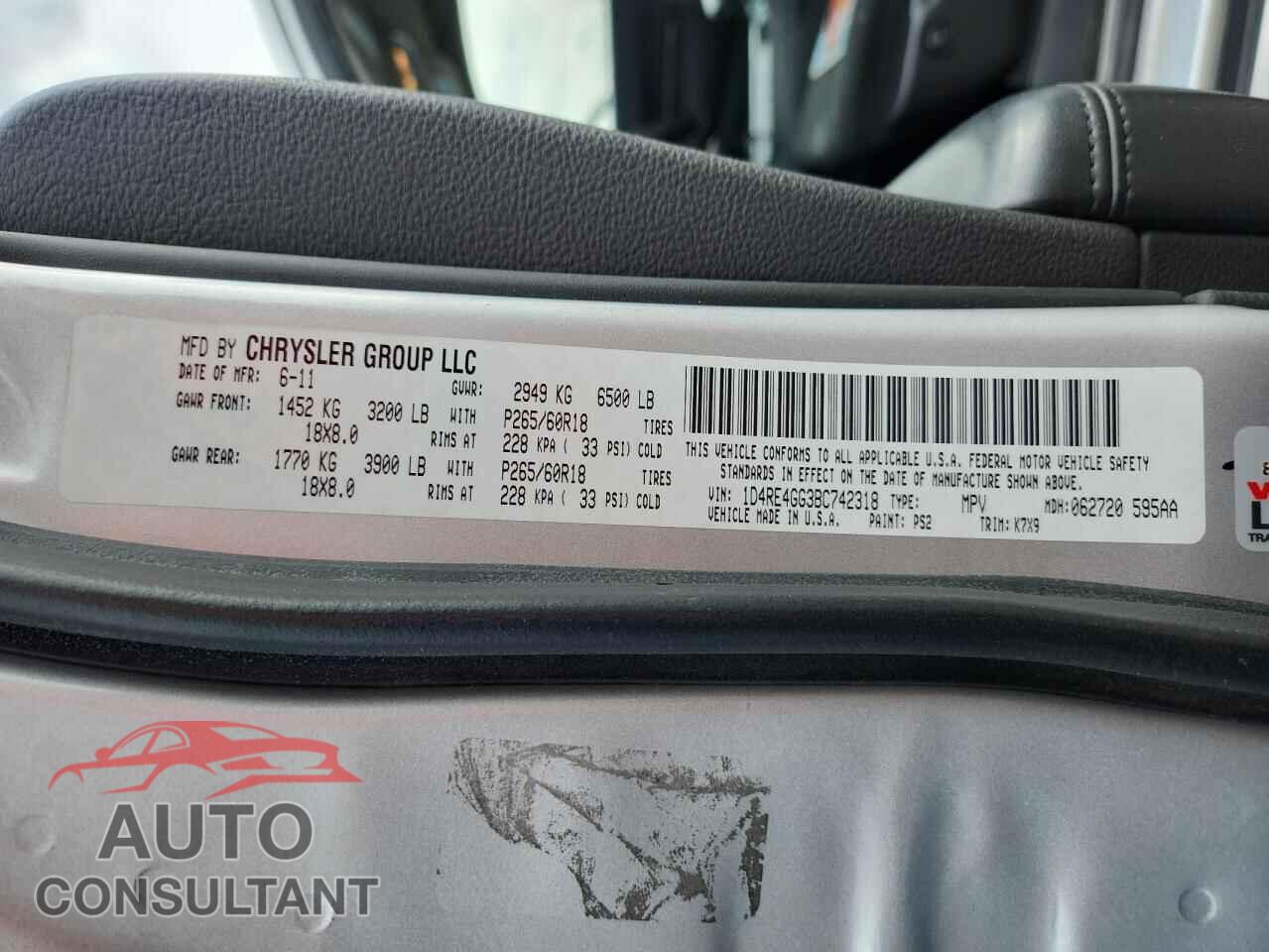 DODGE DURANGO 2011 - 1D4RE4GG3BC742318