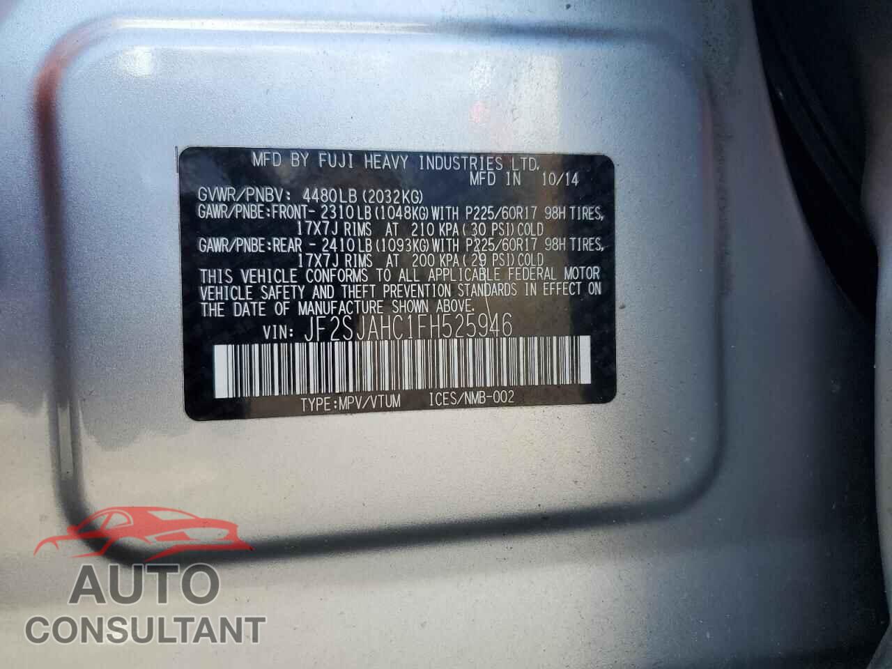 SUBARU FORESTER 2015 - JF2SJAHC1FH525946