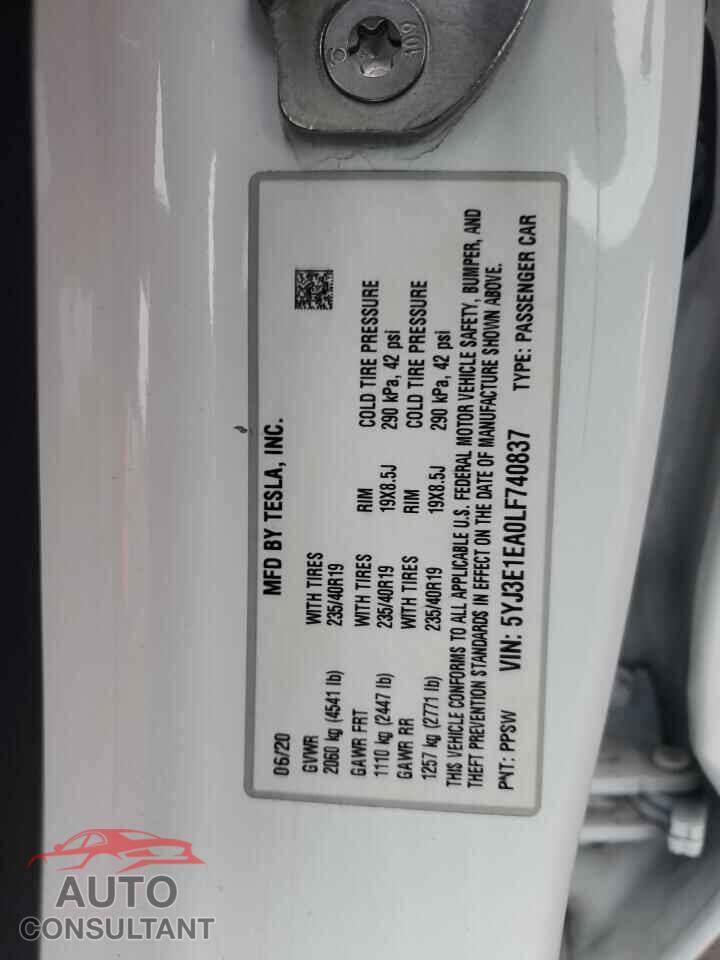TESLA MODEL 3 2020 - 5YJ3E1EA0LF740837