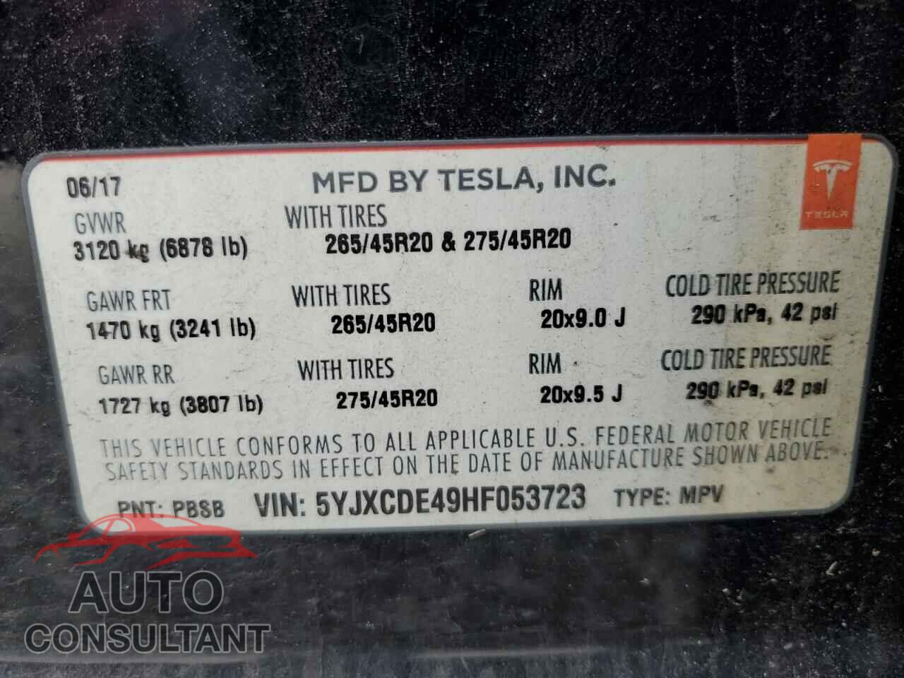 TESLA MODEL X 2017 - 5YJXCDE49HF053723