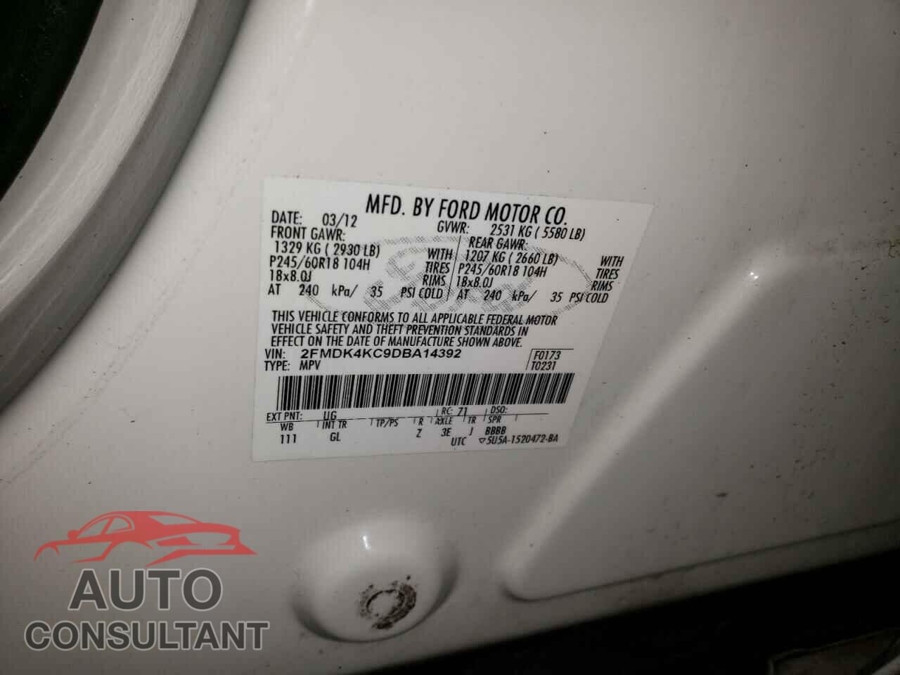 FORD EDGE 2013 - 2FMDK4KC9DBA14392