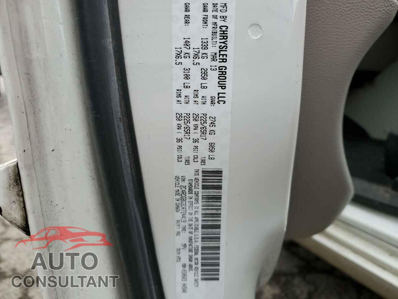 DODGE CARAVAN 2013 - 2C4RDGBG3DR724419