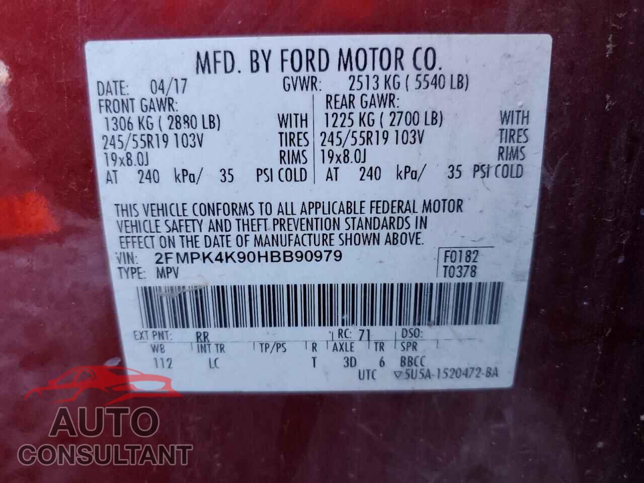 FORD EDGE 2017 - 2FMPK4K90HBB90979