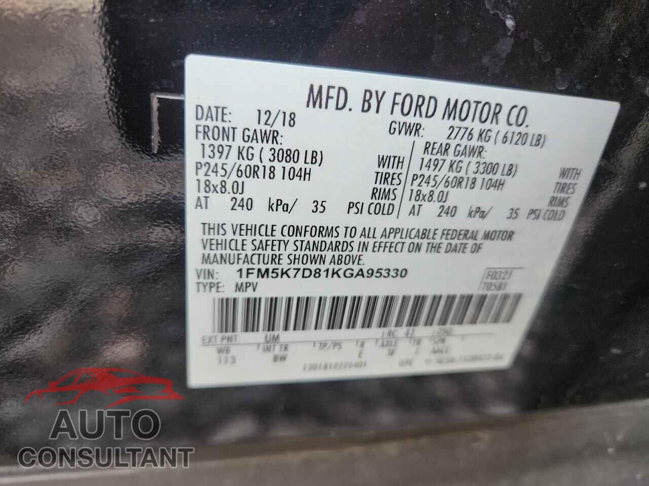 FORD EXPLORER 2019 - 1FM5K7D81KGA95330