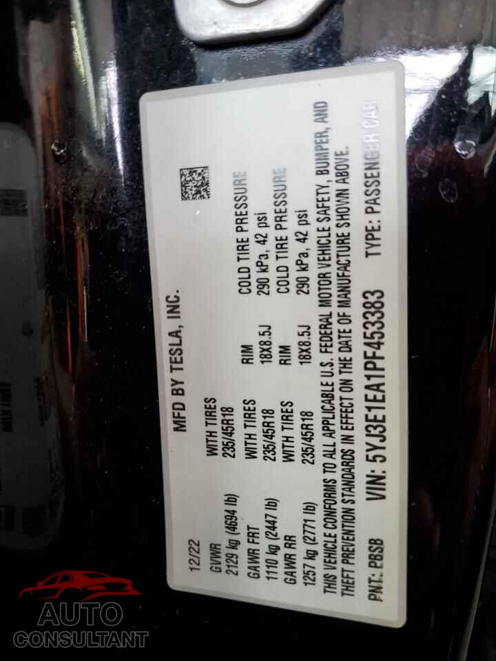 TESLA MODEL 3 2023 - 5YJ3E1EA1PF453383