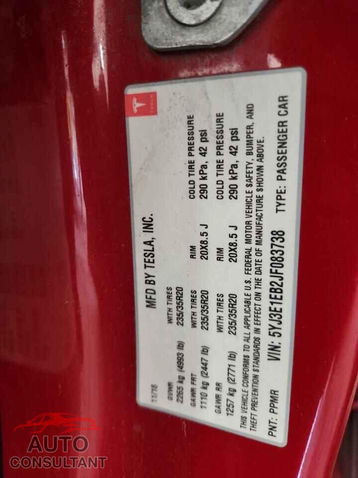 TESLA MODEL 3 2018 - 5YJ3E1EB2JF083738