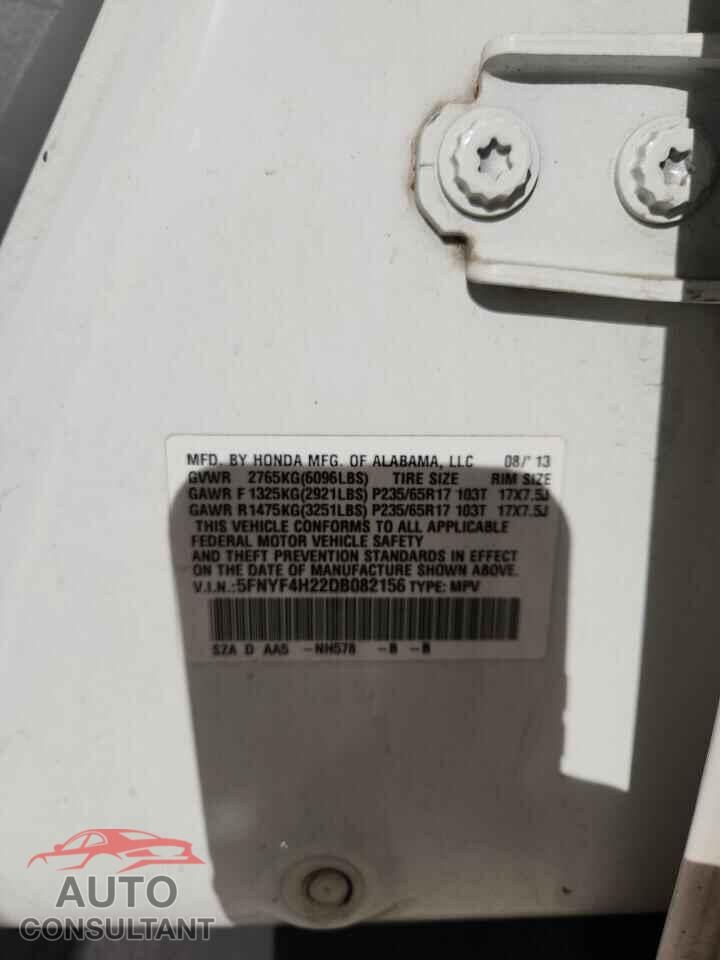 HONDA PILOT 2013 - 5FNYF4H22DB082156