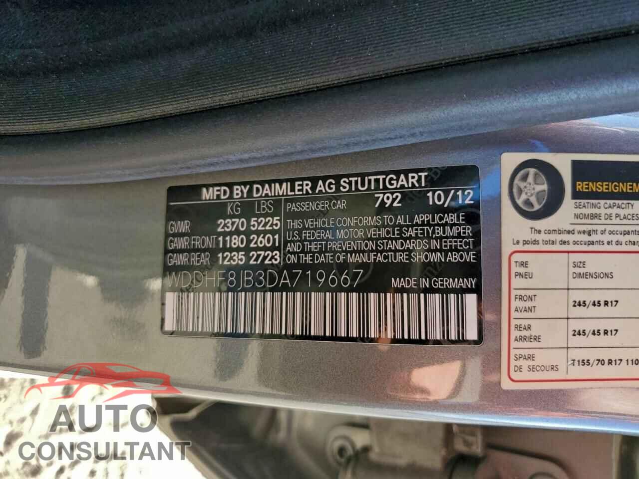 MERCEDES-BENZ E-CLASS 2013 - WDDHF8JB3DA719667
