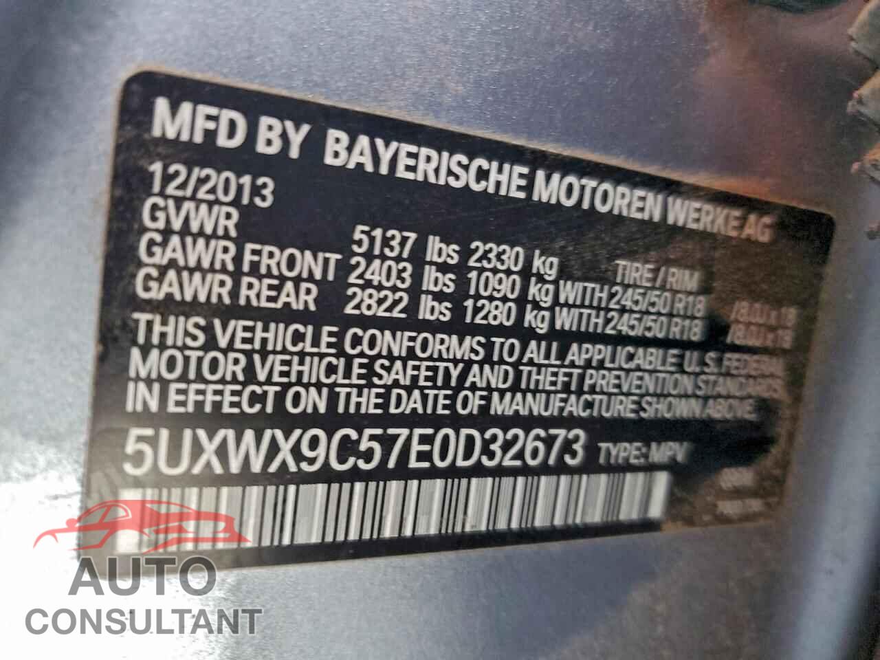 BMW X3 2014 - 5UXWX9C57E0D32673