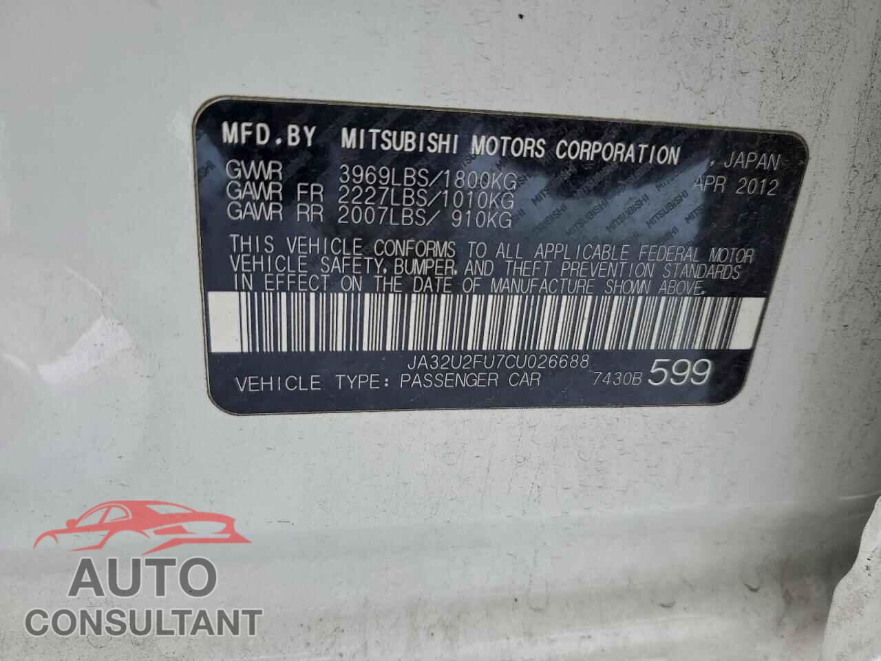 MITSUBISHI LANCER 2012 - JA32U2FU7CU026688