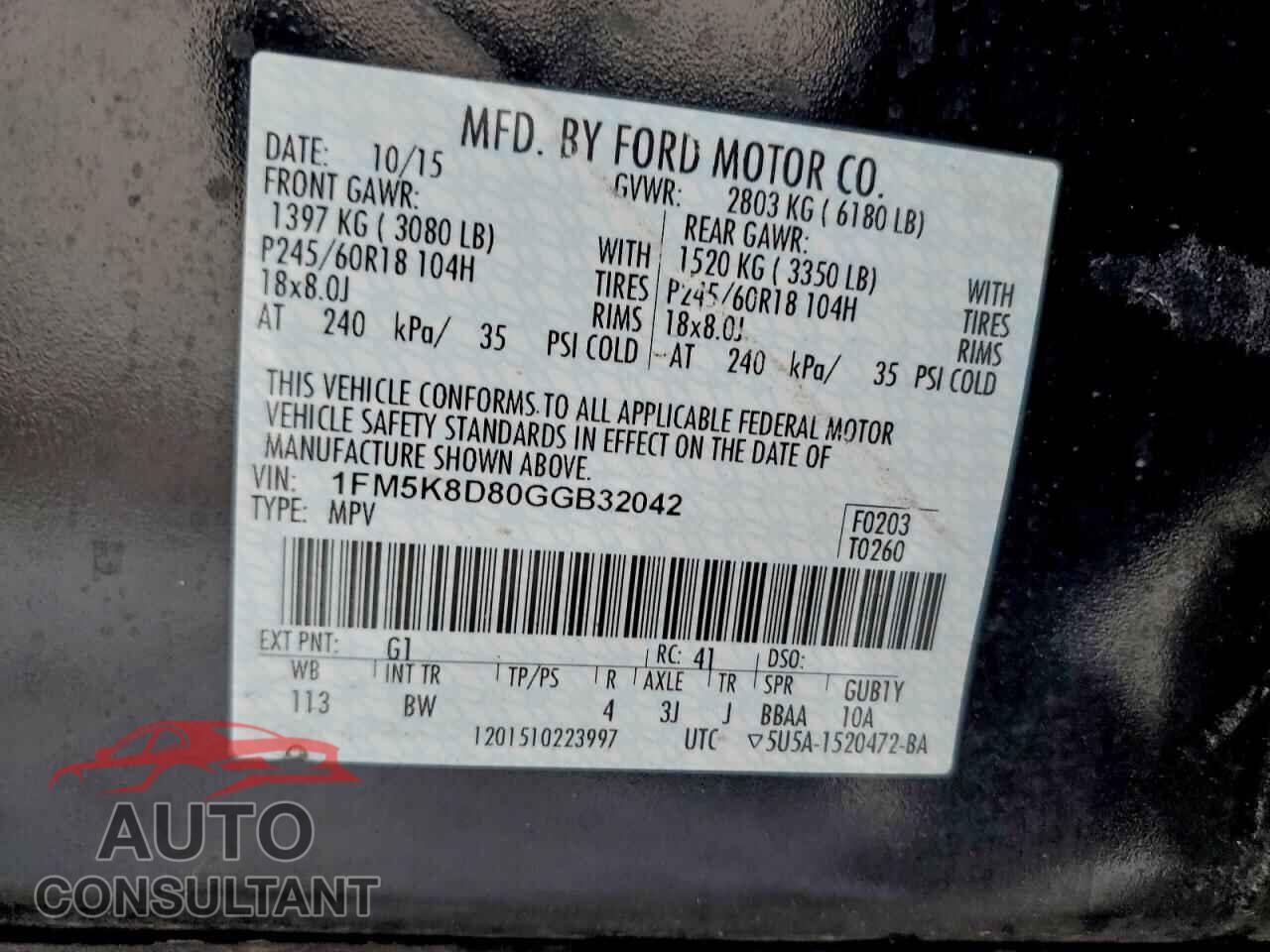 FORD EXPLORER 2016 - 1FM5K8D80GGB32042