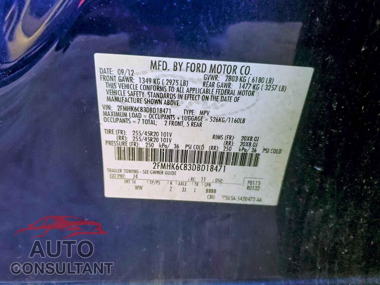 FORD FLEX 2013 - 2FMHK6C83DBD18471