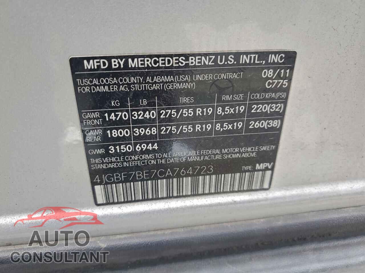 MERCEDES-BENZ GL-CLASS 2012 - 4JGBF7BE7CA764723