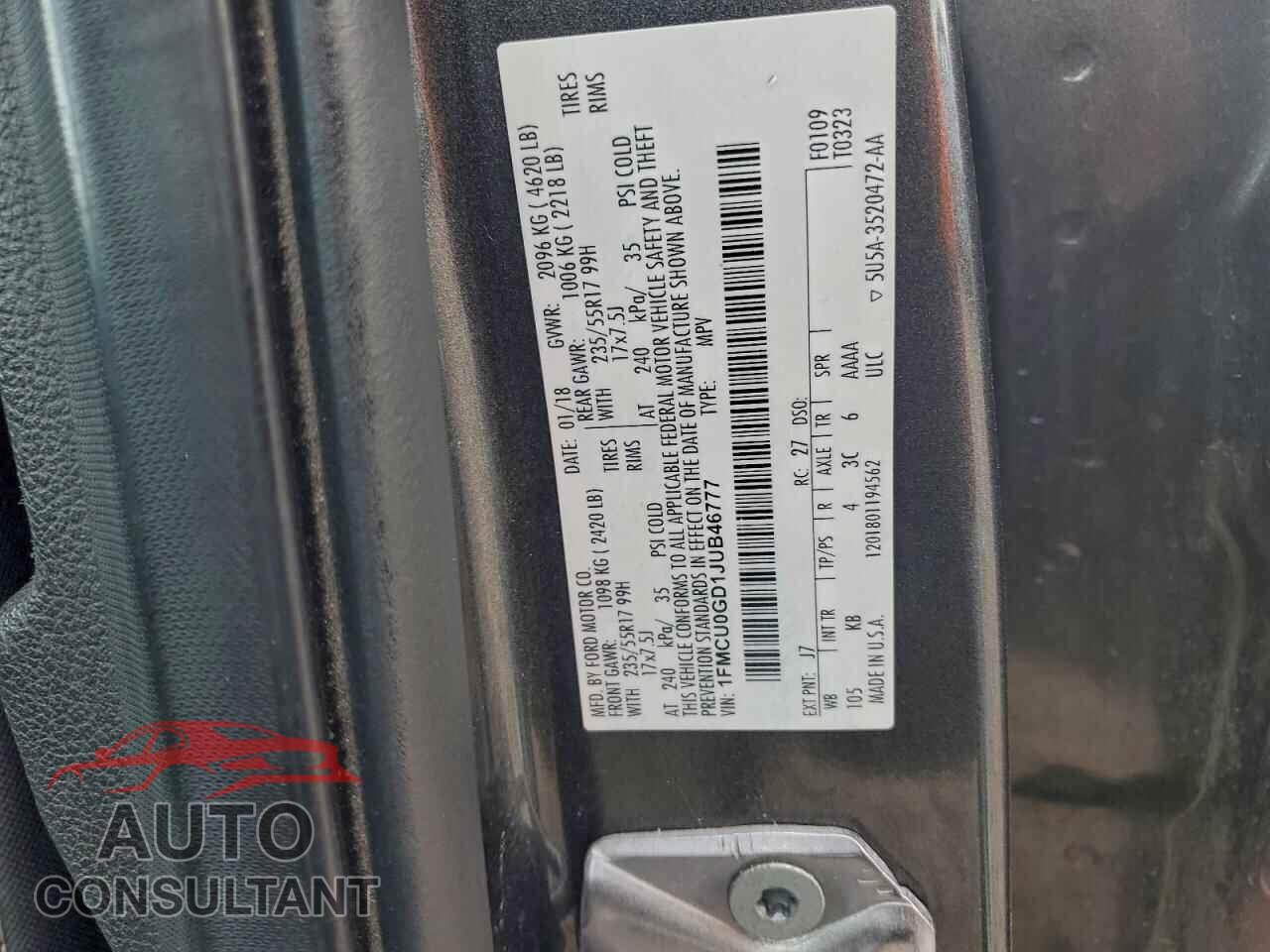 FORD ESCAPE 2018 - 1FMCU0GD1JUB46777