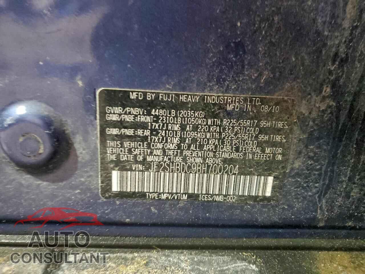 SUBARU FORESTER 2011 - JF2SHBDC9BH700204