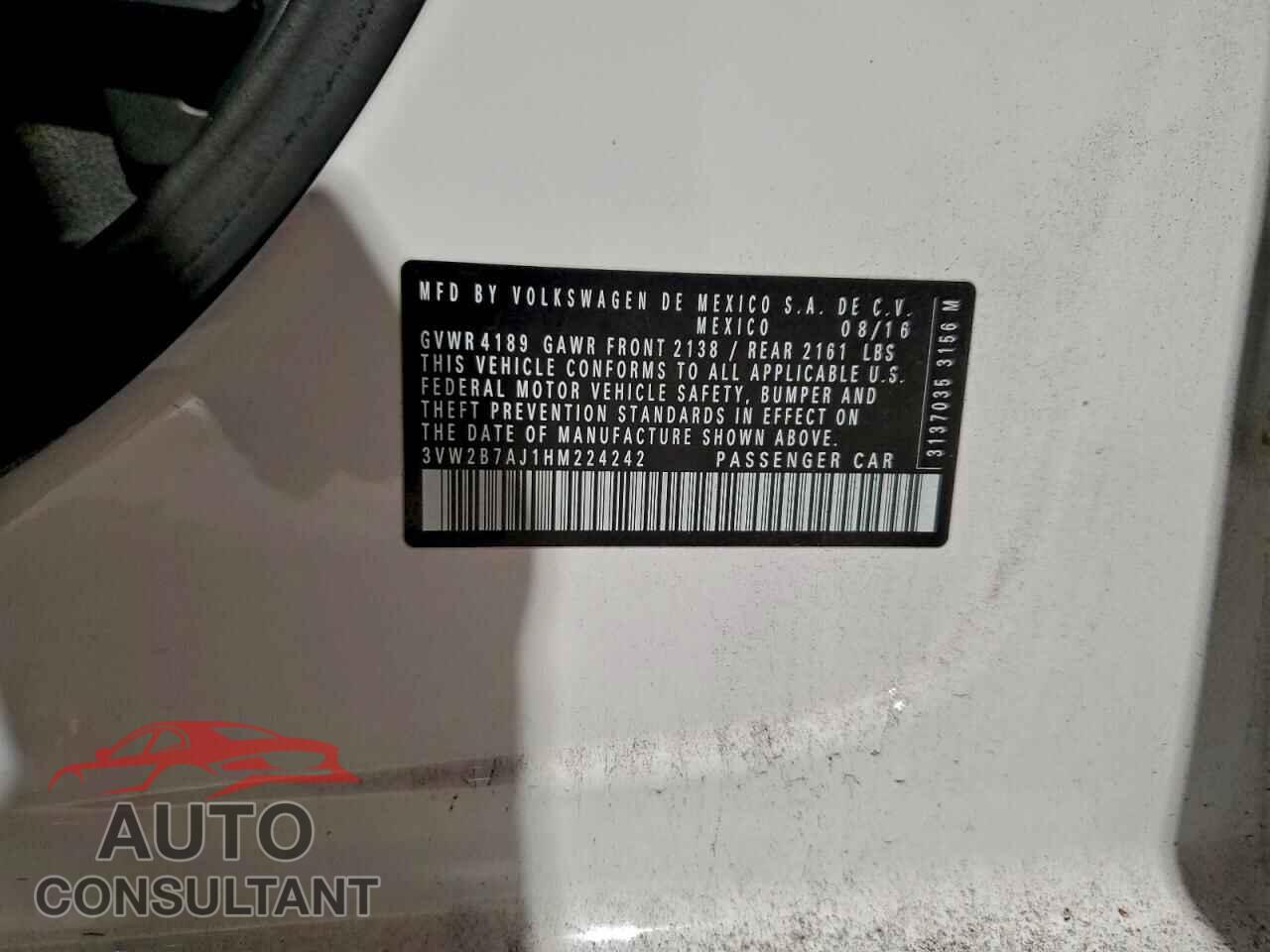 VOLKSWAGEN JETTA 2017 - 3VW2B7AJ1HM224242
