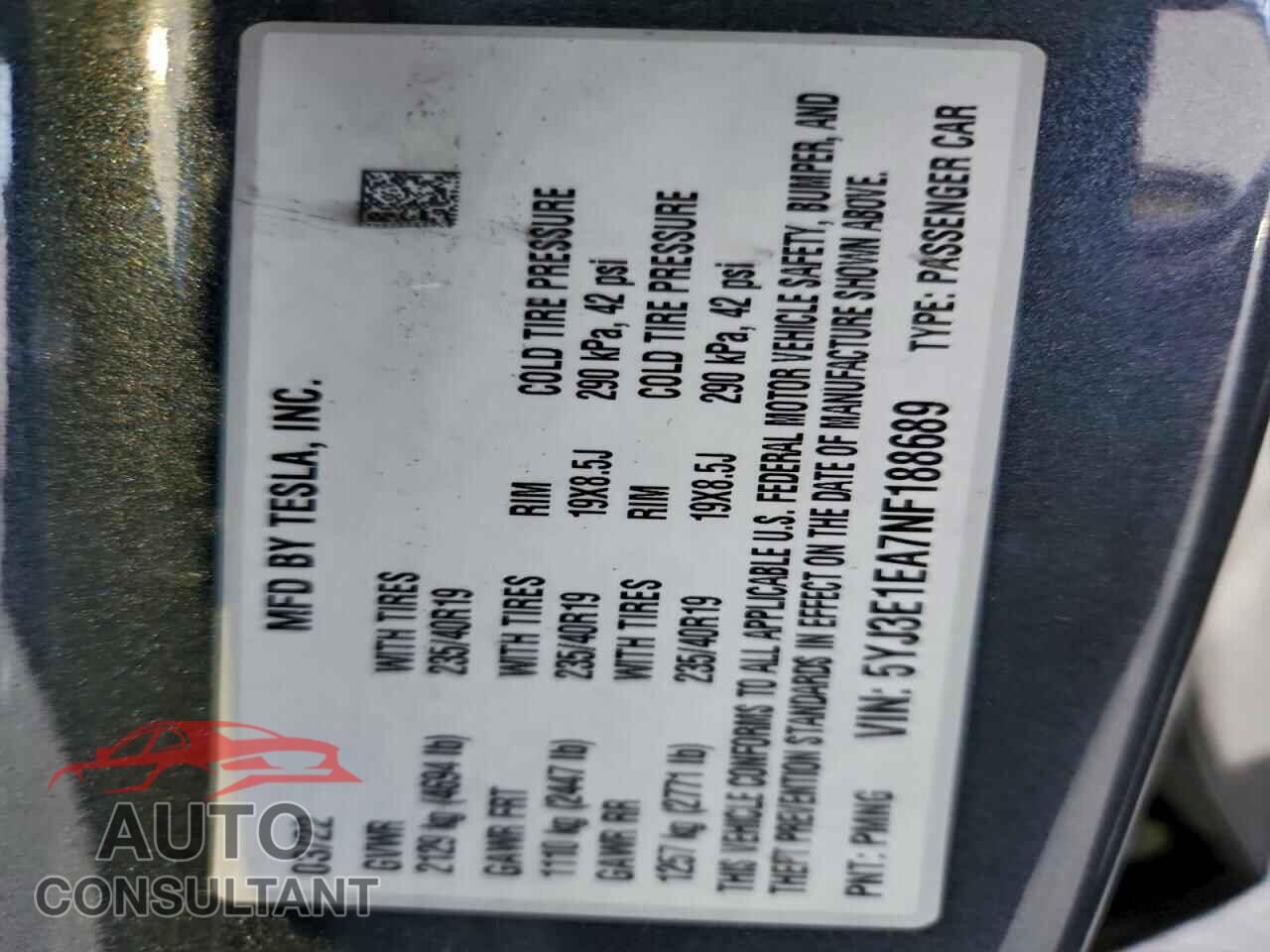 TESLA MODEL 3 2022 - 5YJ3E1EA7NF188689