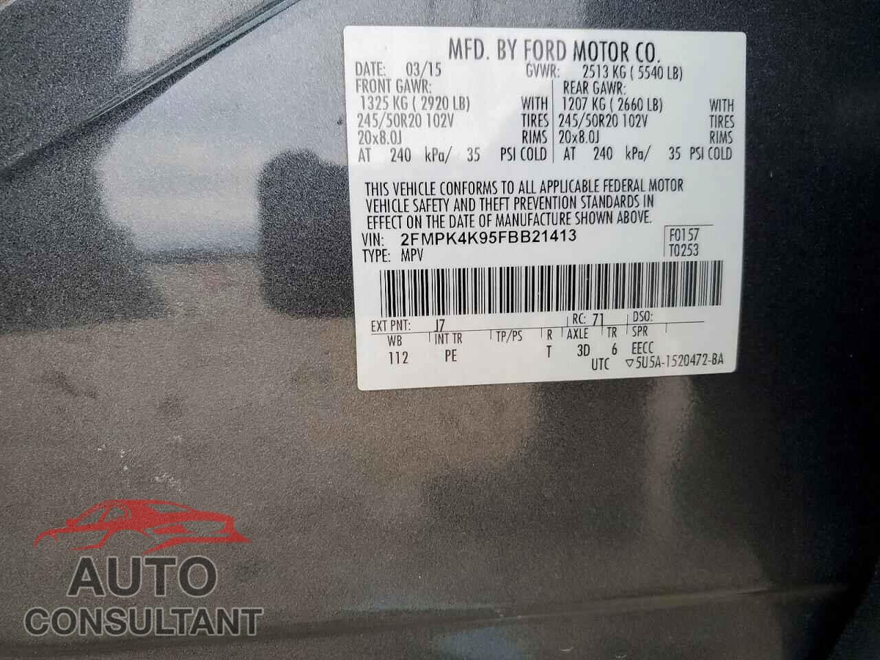 FORD EDGE 2015 - 2FMPK4K95FBB21413