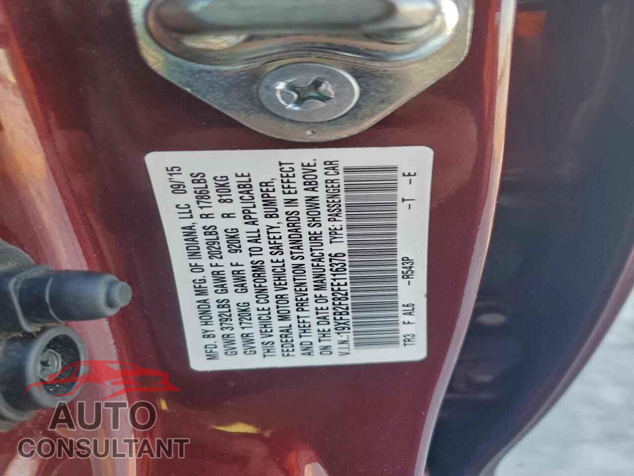 HONDA CIVIC 2015 - 19XFB2F82FE116376