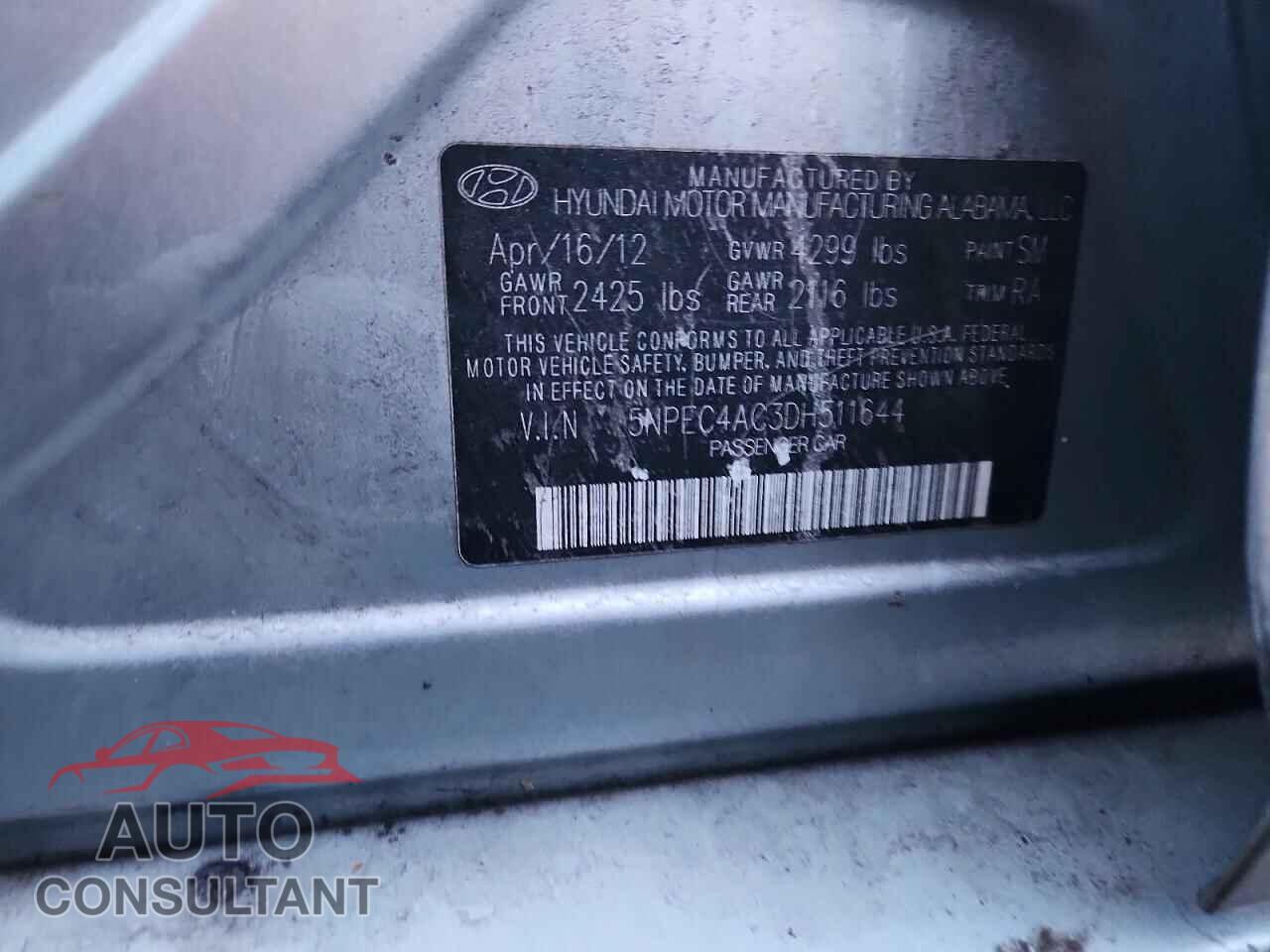 HYUNDAI SONATA 2013 - 5NPEC4AC3DH511644