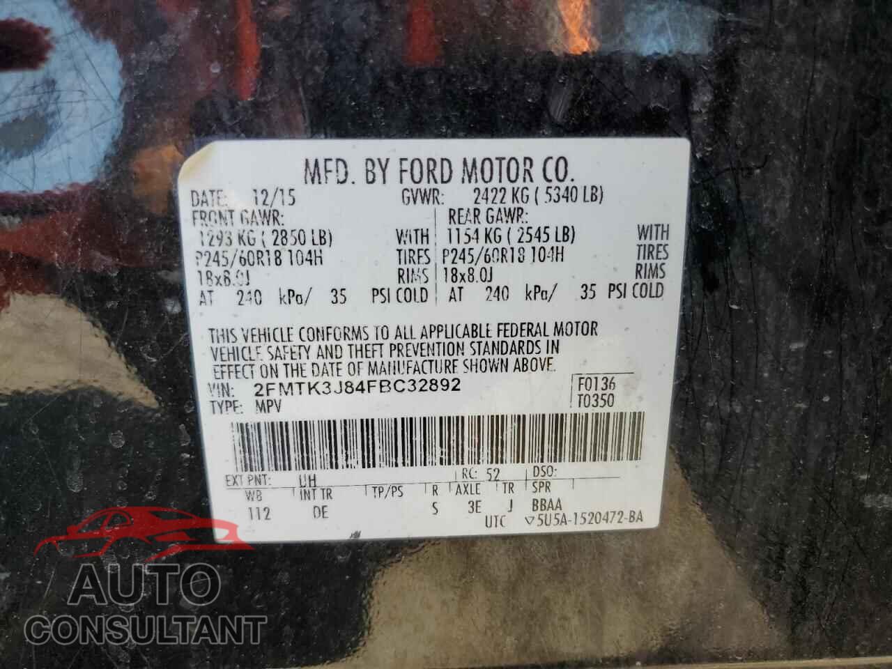 FORD EDGE 2015 - 2FMTK3J84FBC32892