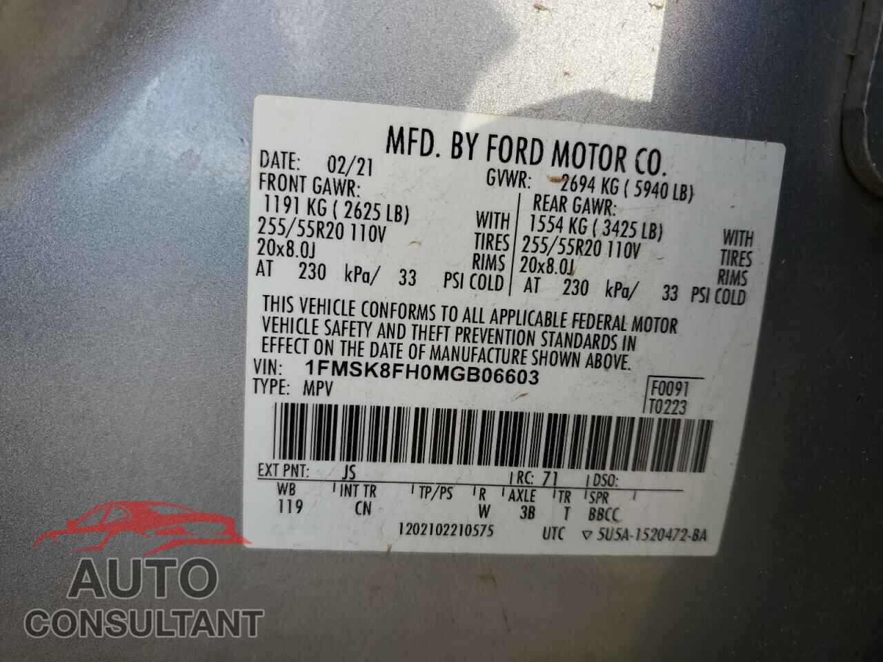 FORD EXPLORER 2021 - 1FMSK8FH0MGB06603
