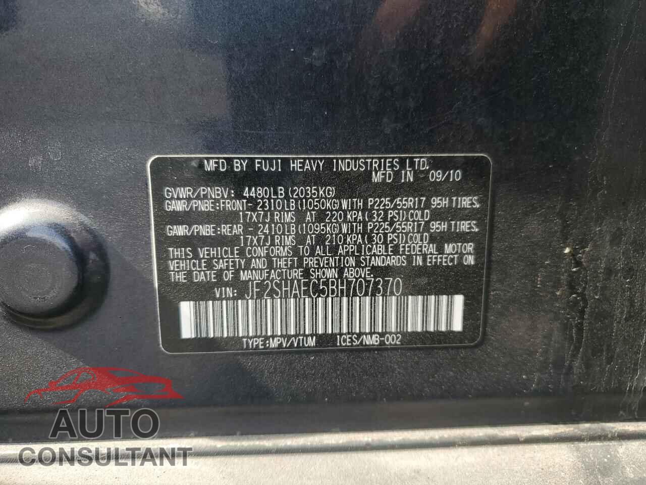 SUBARU FORESTER 2011 - JF2SHAEC5BH707370