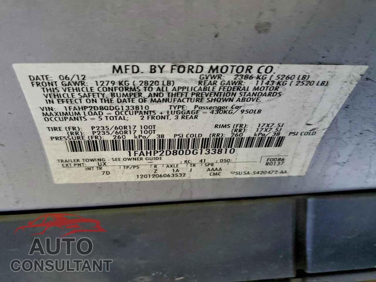 FORD TAURUS 2013 - 1FAHP2D80DG133810