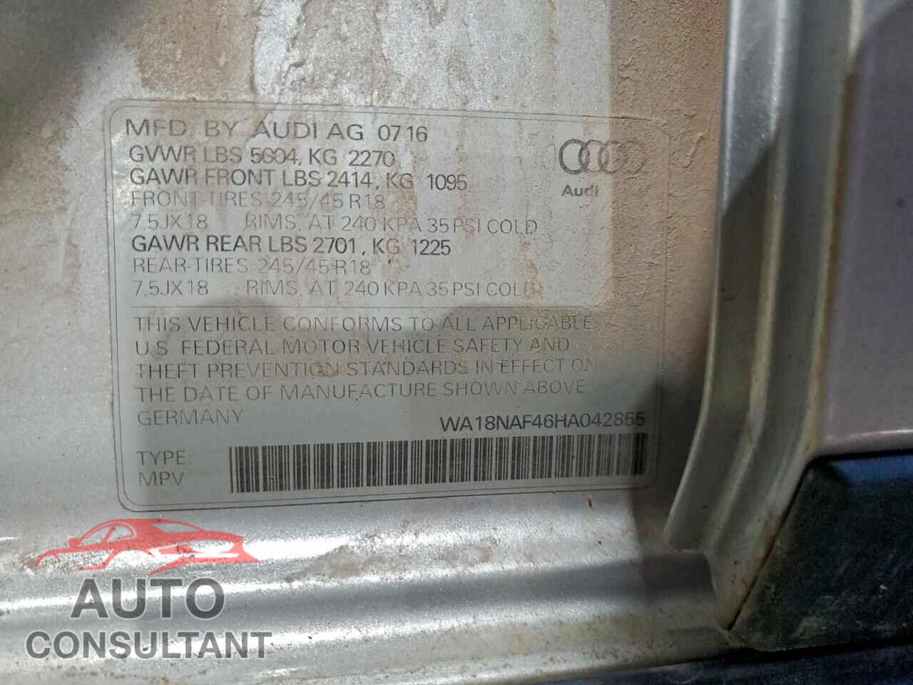 AUDI A4 2017 - WA18NAF46HA042855